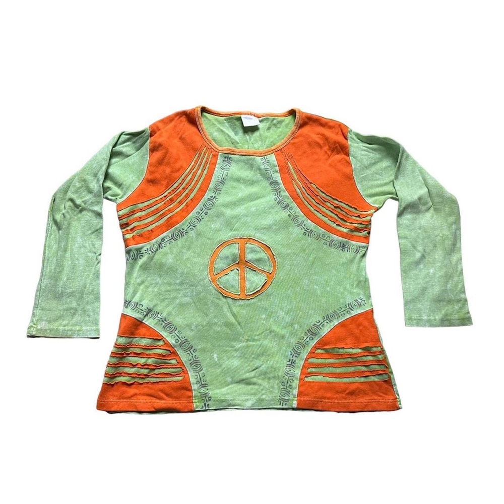 hippie patchwork peace sign long sleeve tee